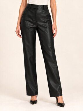 MOD REF Onyx Black Faux Leather Straight-Leg Pants Size S NWT